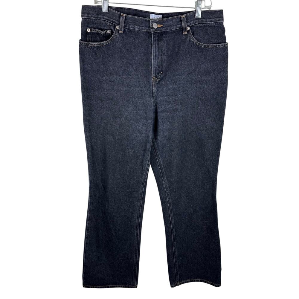 Ann Taylor LOFT 100% Cotton Antiqued Black Straight Leg High‎ Rise Jeans Size 14